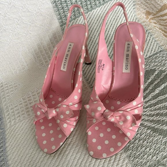 Ann Marino - Pink and White Polka Dot Shoes High Heel Sling Back Open. - Picture 4 of 4